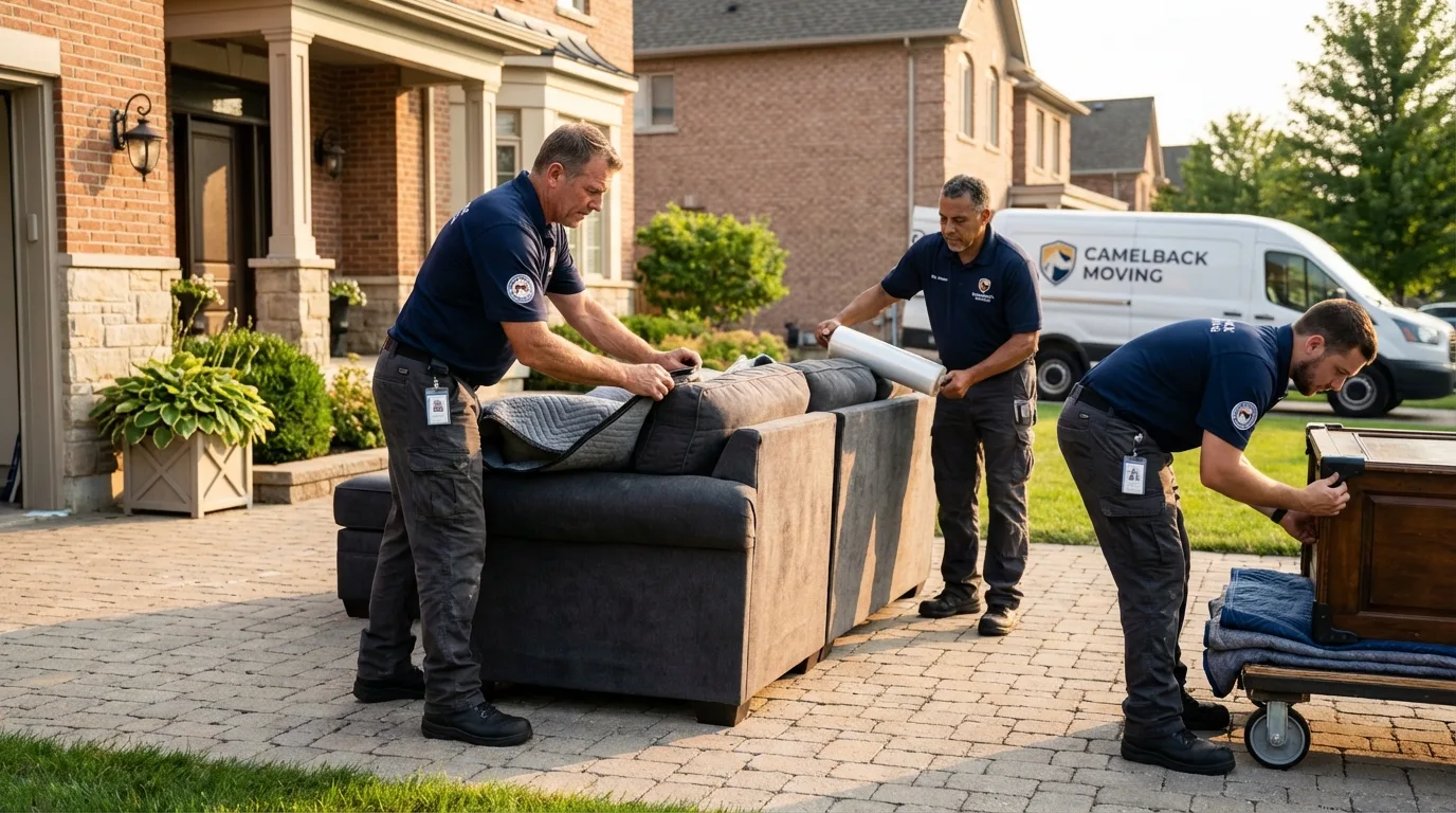 Large estate moving crew wrapping furniture in Greenfield, IN